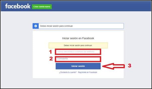 como iniciar sesión en Facebook