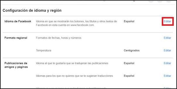 Facebook en español