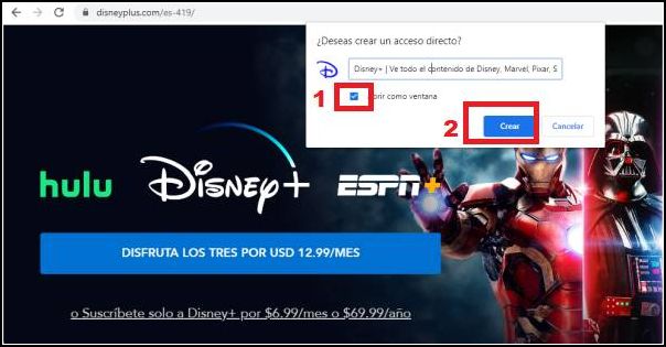 crear acceso directo Windows a Disney Plus