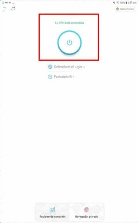 Pluto TV VPN encendida