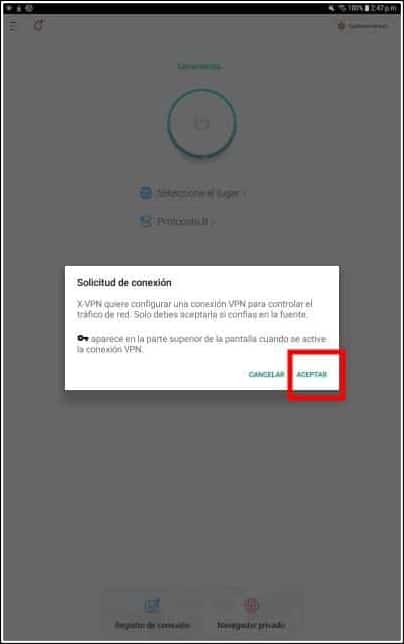 solicitud de conexión VPN