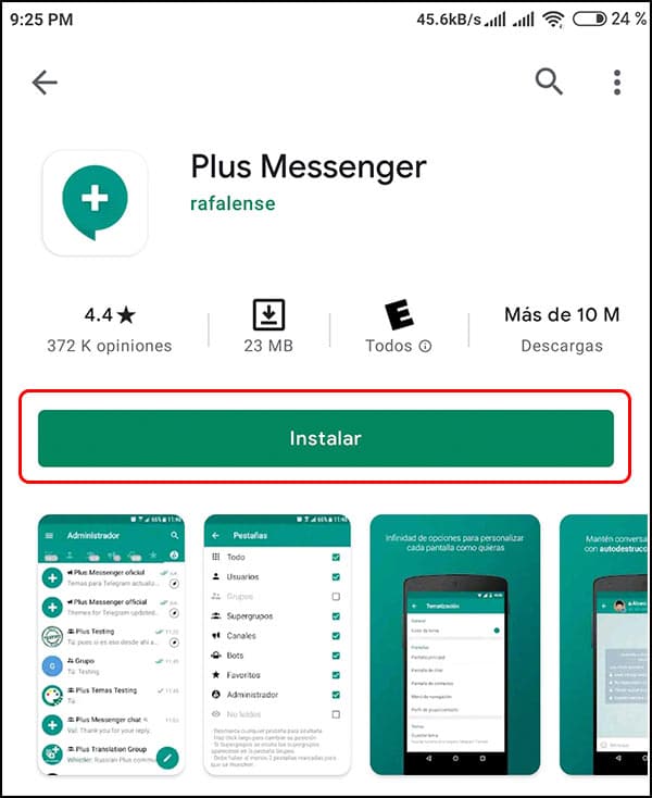 Plus Messenger en tienda Android